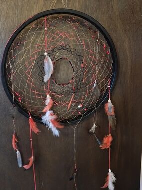 Handmade Dreamcatcher with Coral & Black Beads